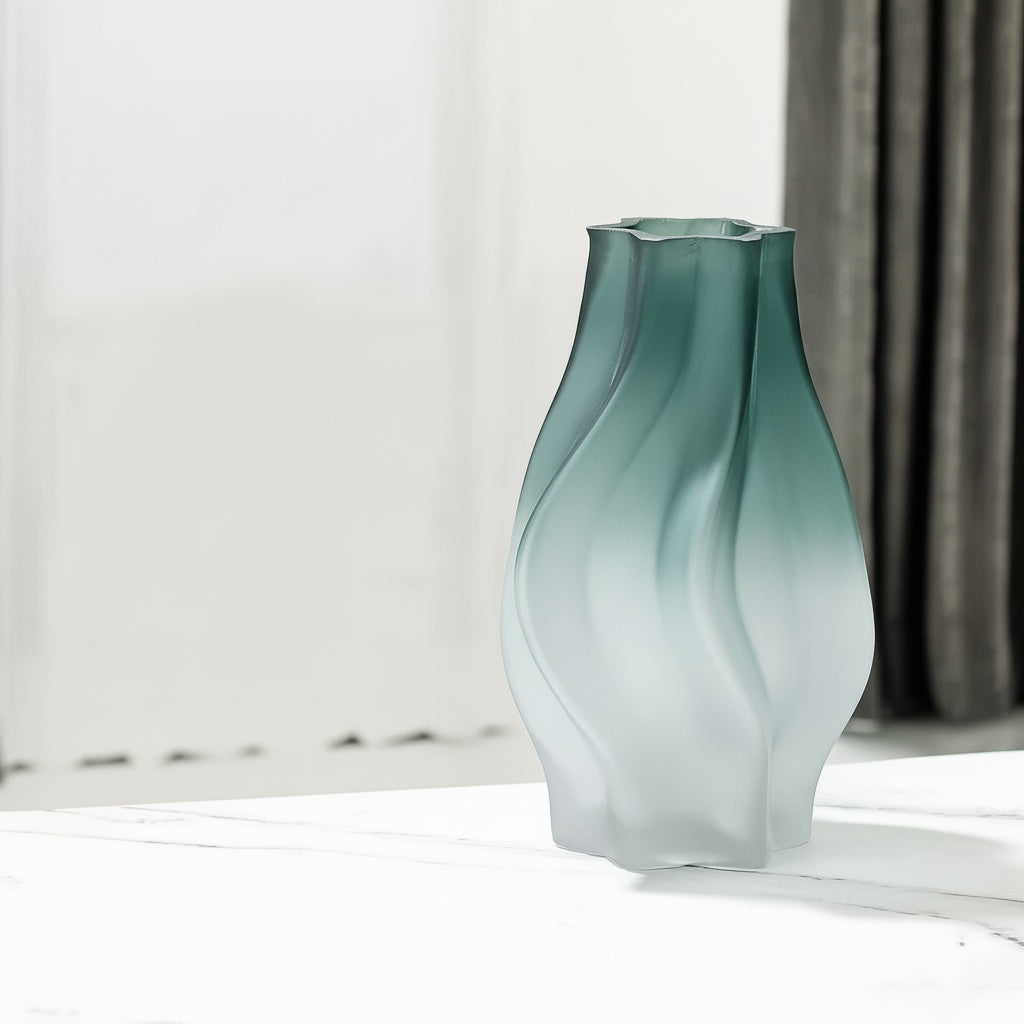 Frosted Gradient Glass Twisted Vase