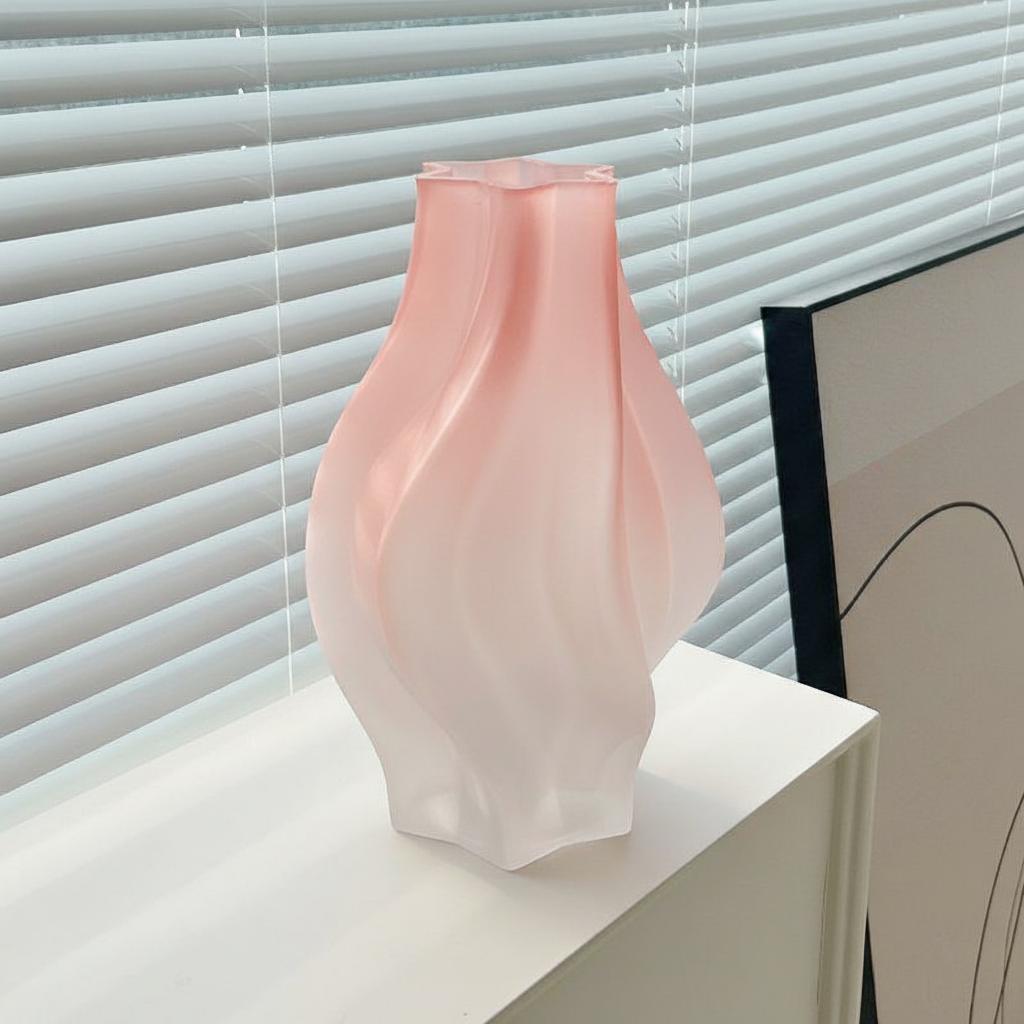 Frosted ombre glass spiral vase angled view