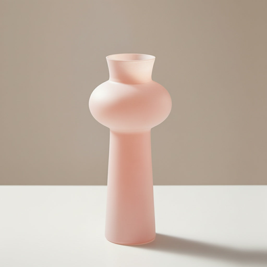 Frosted Pink Glass Sculptural Vase