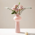 Frosted Pink Glass Sculptural Vase With Flowers