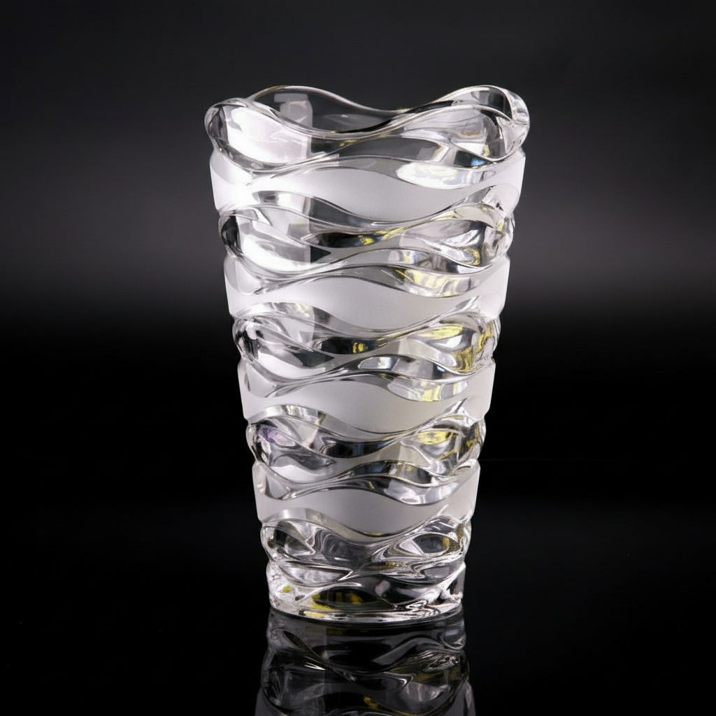 Full view of clear and frosted glass vase