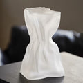 Frosted White Glass Folded Sculptural Vase