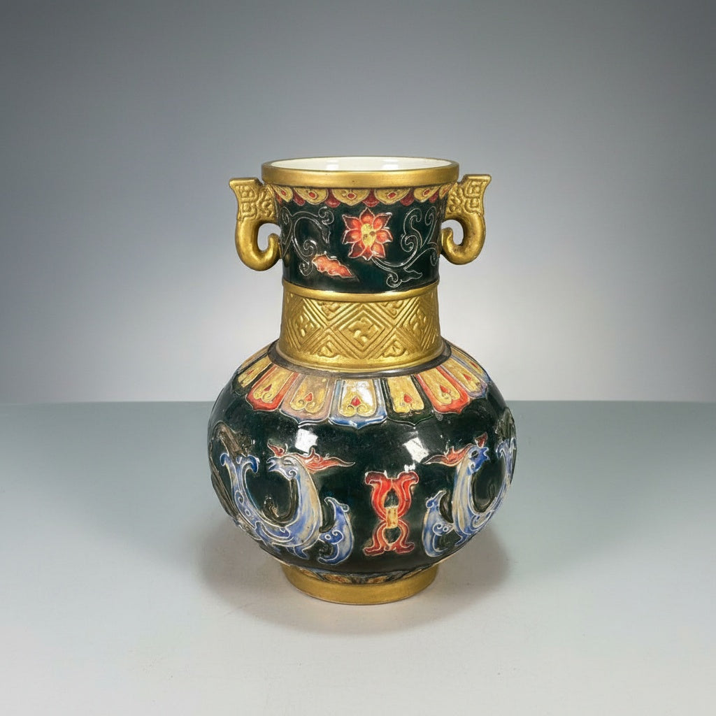 Gilded Ceramic Elephant Handle Vase