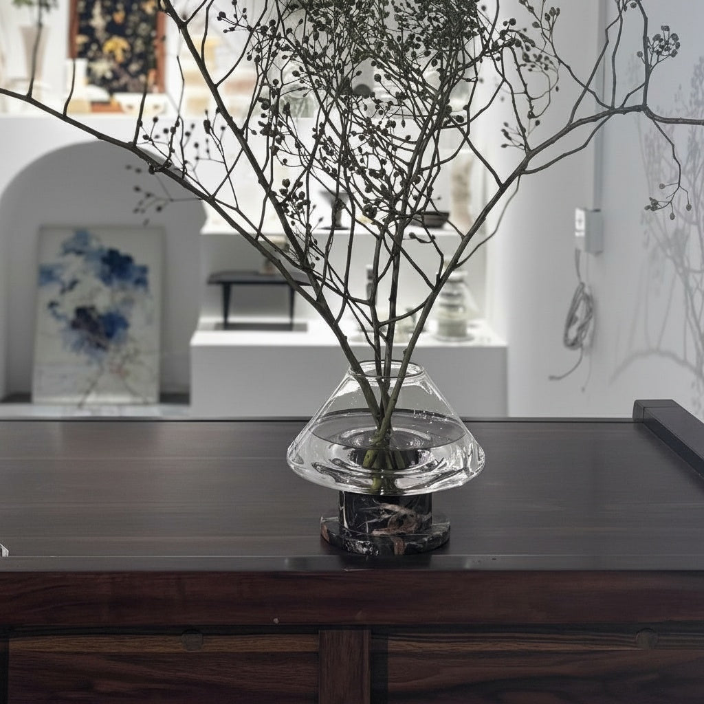 Glass And Marble Pedestal Vase