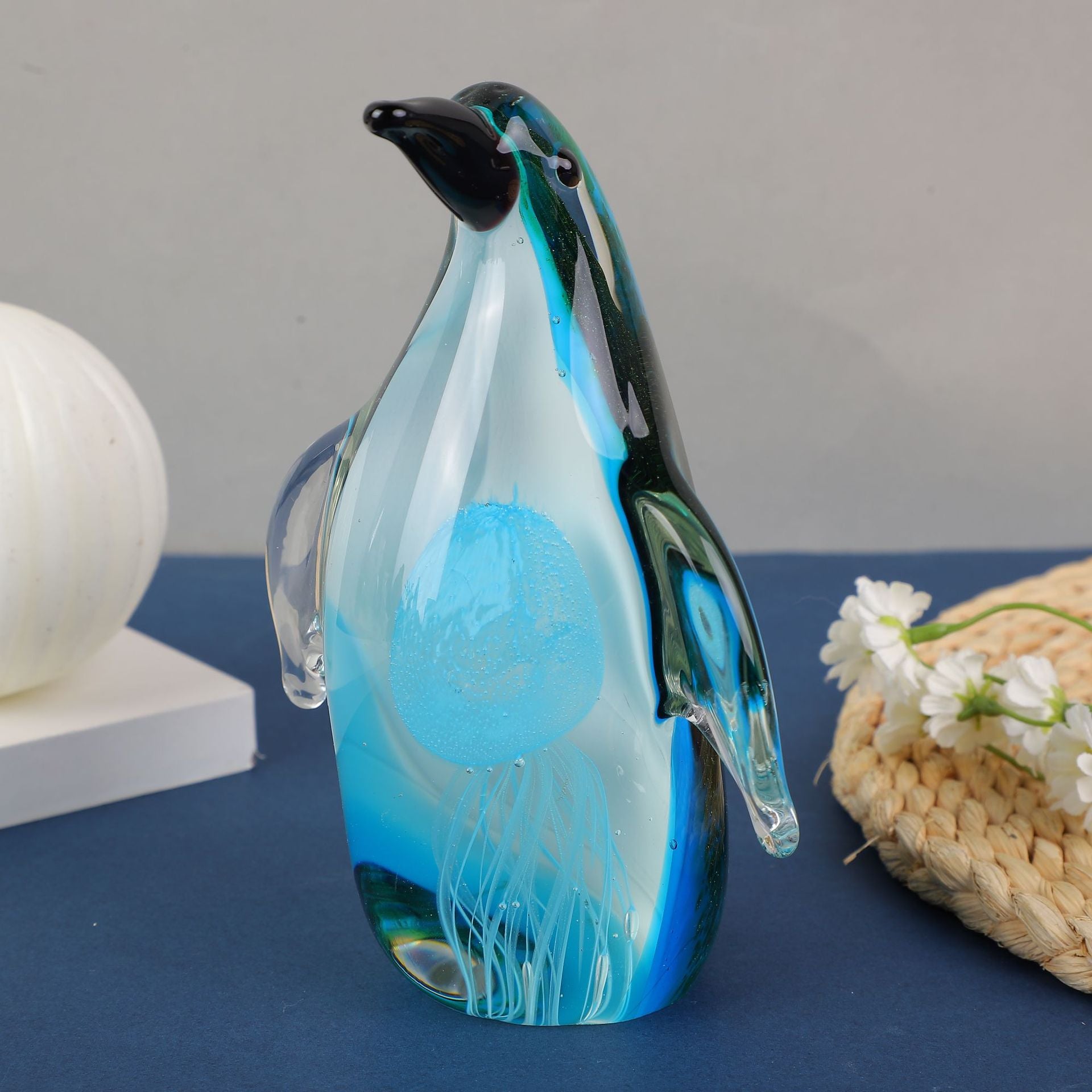 Angled side view showing glass clarity and blue details