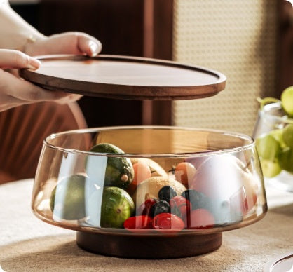 Amber glass bowl variant with wooden lid