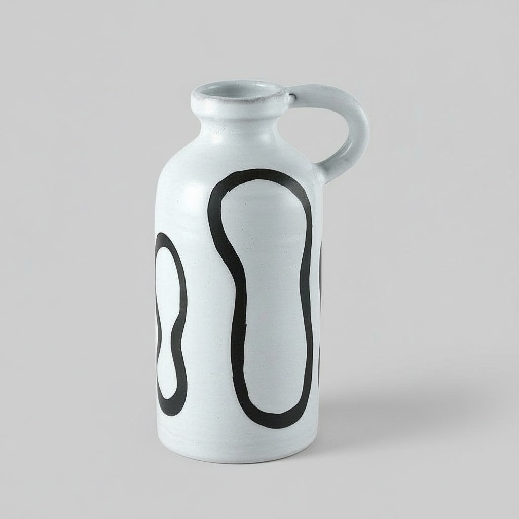 Glazed Ceramic Abstract Line Pitcher Vase