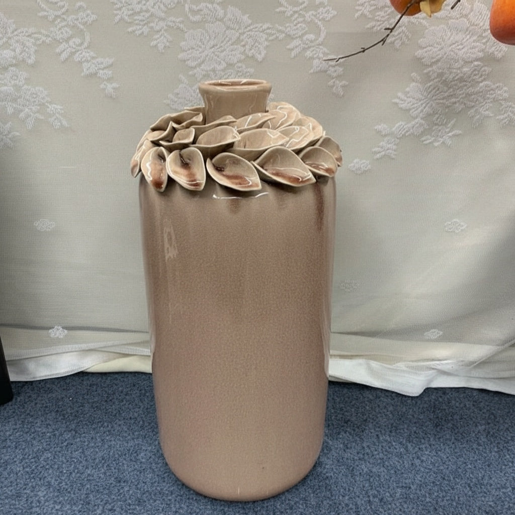 Glazed Ceramic Cylindrical Floral Vase