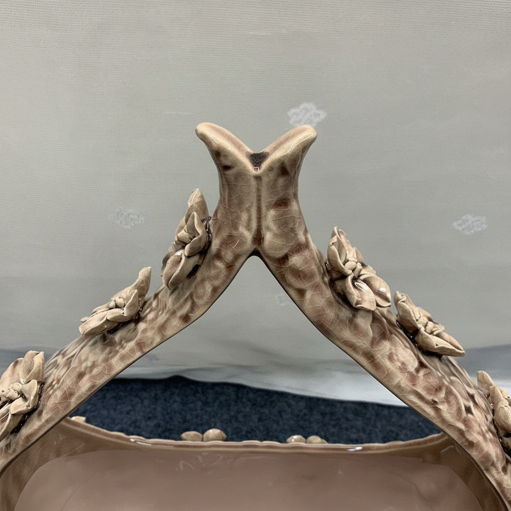 Glazed Ceramic Floral Basket Centerpiece Bowl