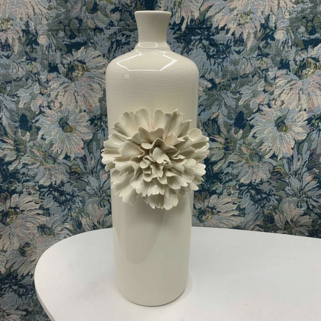 Glazed Ceramic Floral Cylindrical Vase