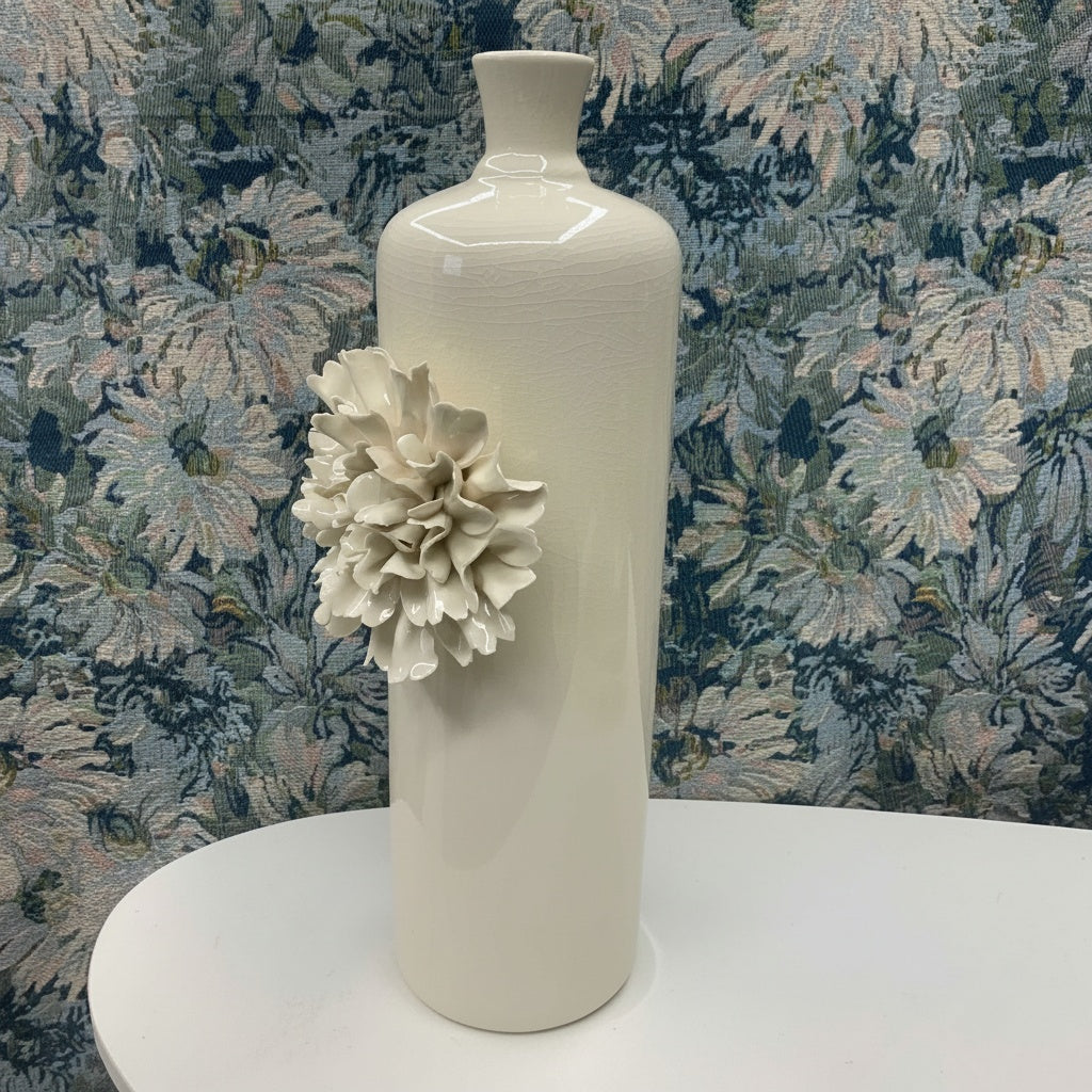 Glazed Ceramic Floral Cylindrical Vase