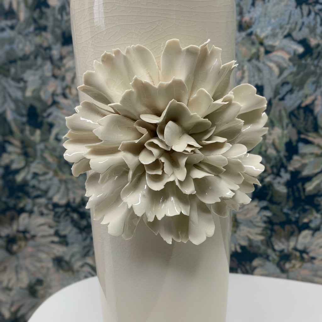 Glazed Ceramic Floral Cylindrical Vase