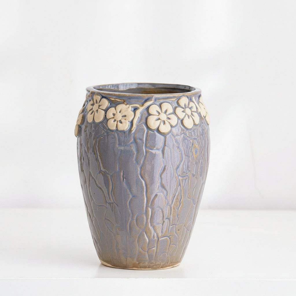Glazed Ceramic Floral Motif Planter