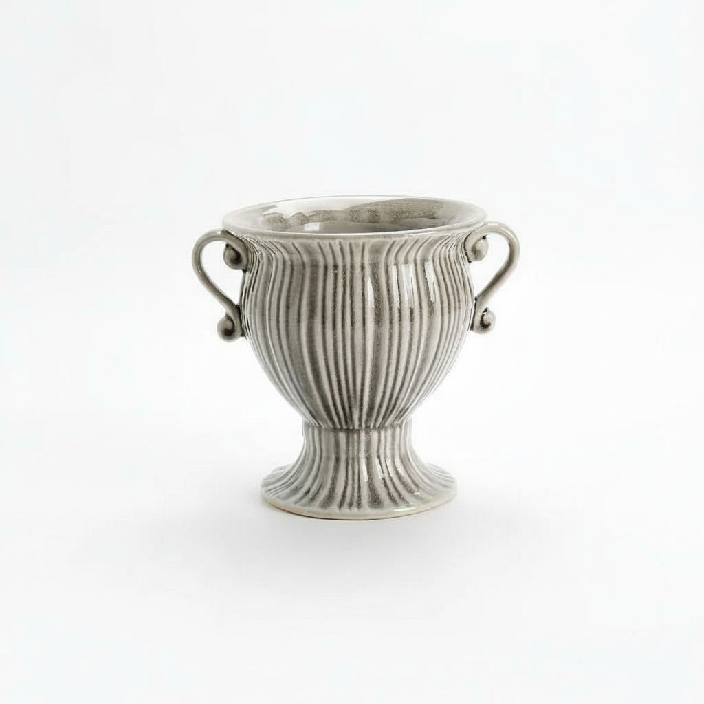 Glazed Ceramic Fluted Pedestal Vase