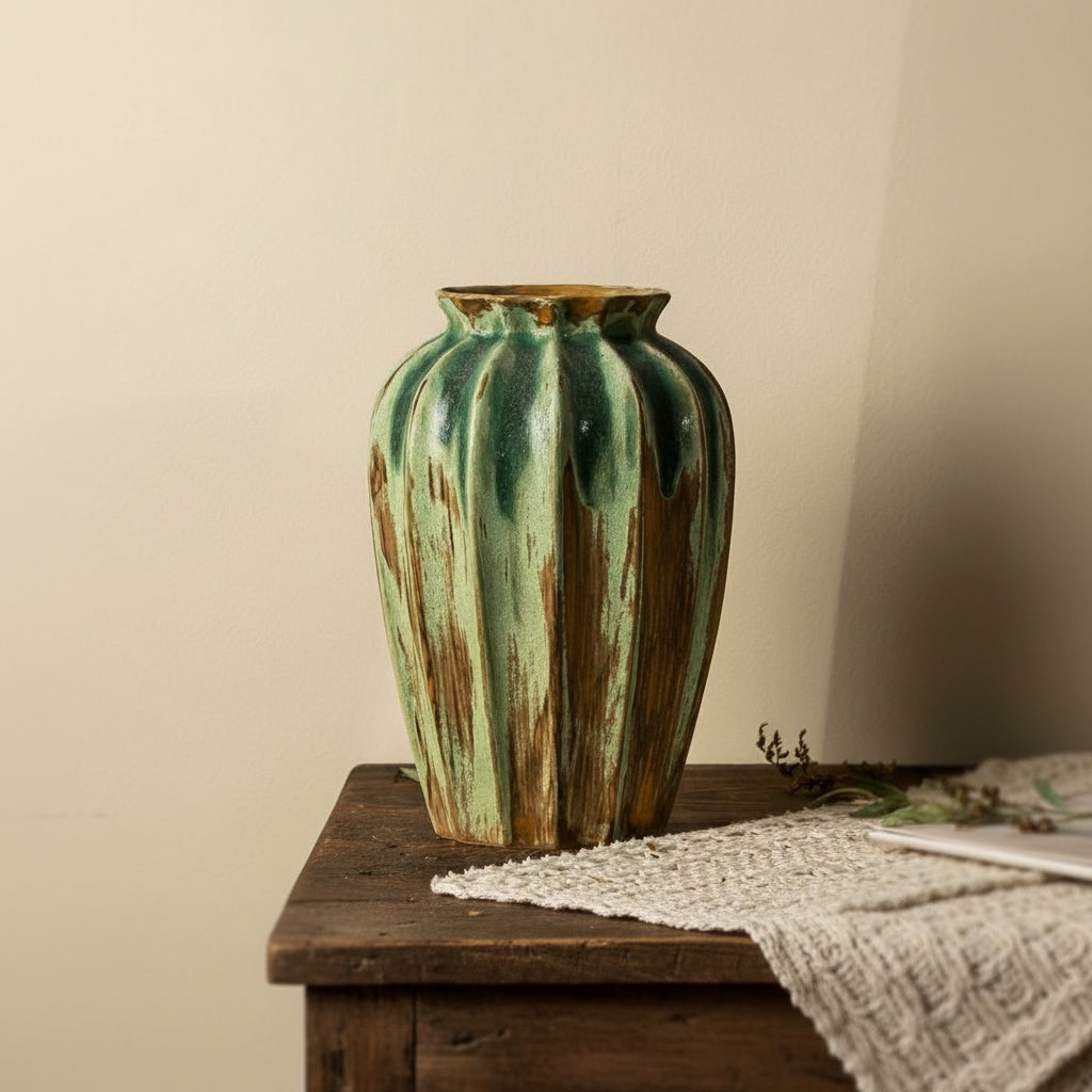 Glazed Ceramic Fluted Vase