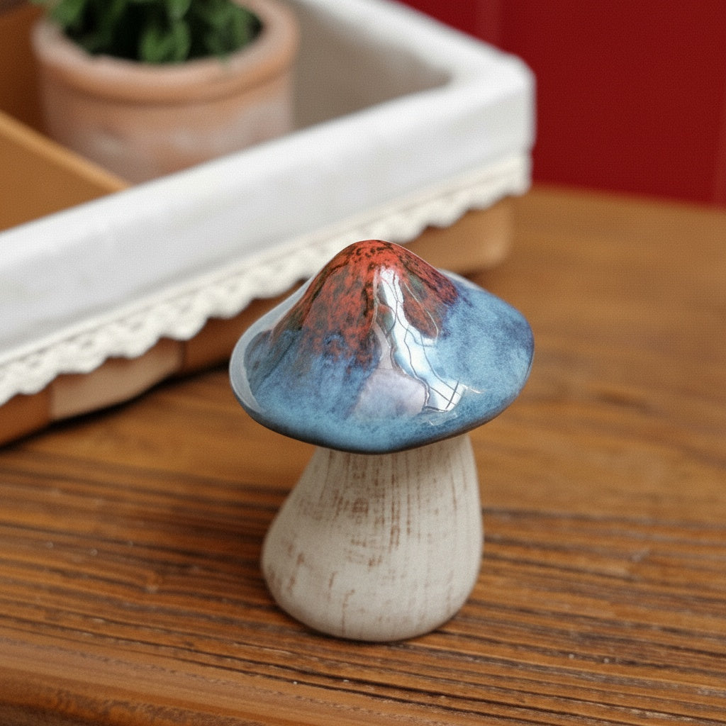 Glazed Ceramic Mushroom Figurine