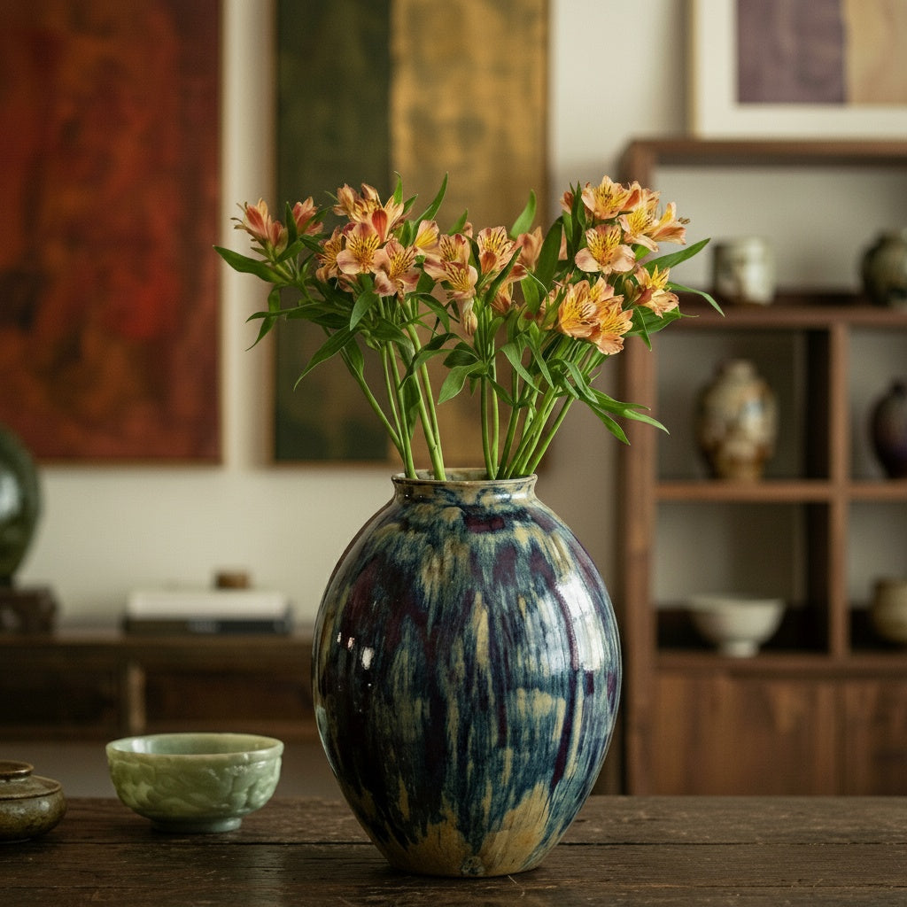 Glazed Ceramic Oval Vase