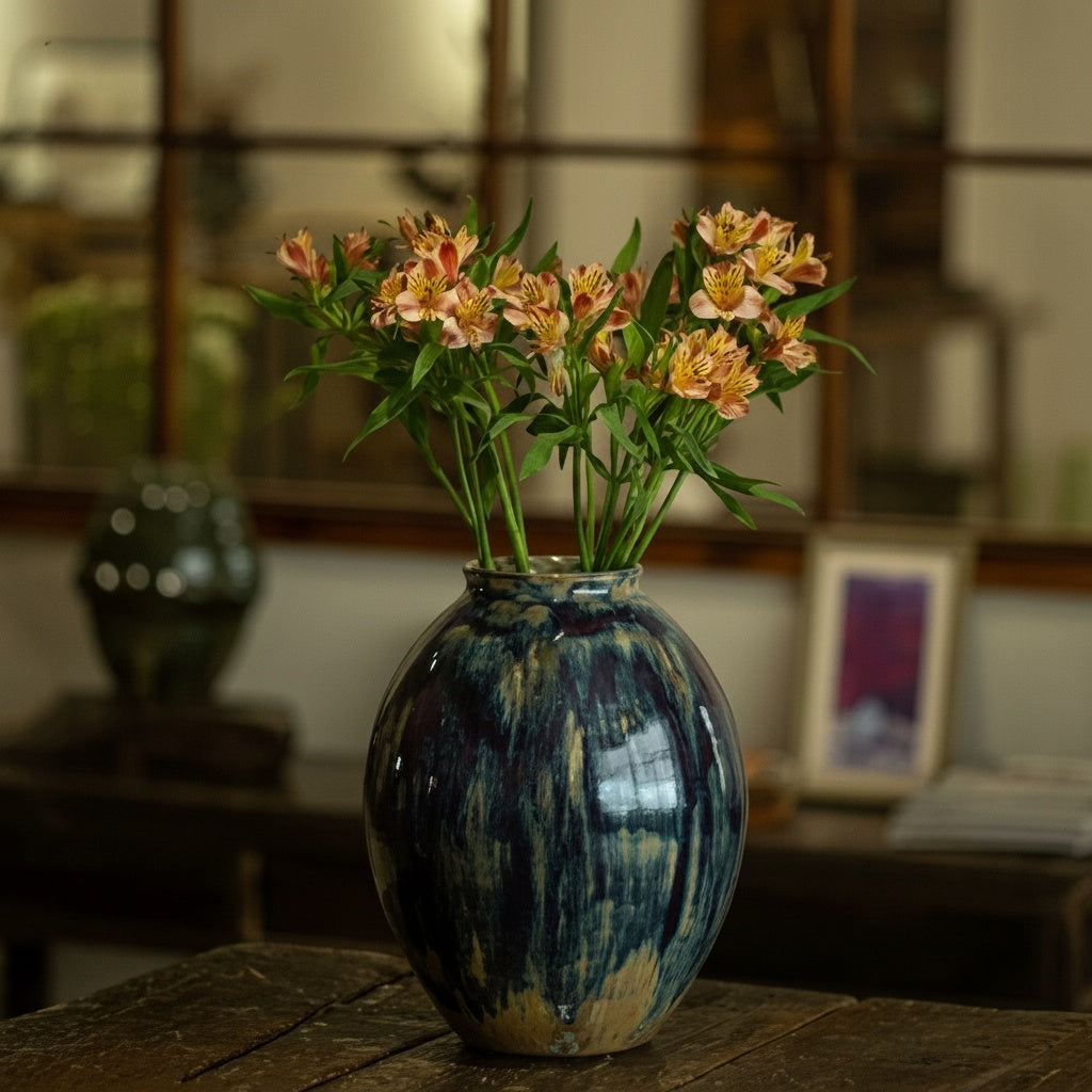 Glazed Ceramic Oval Vase