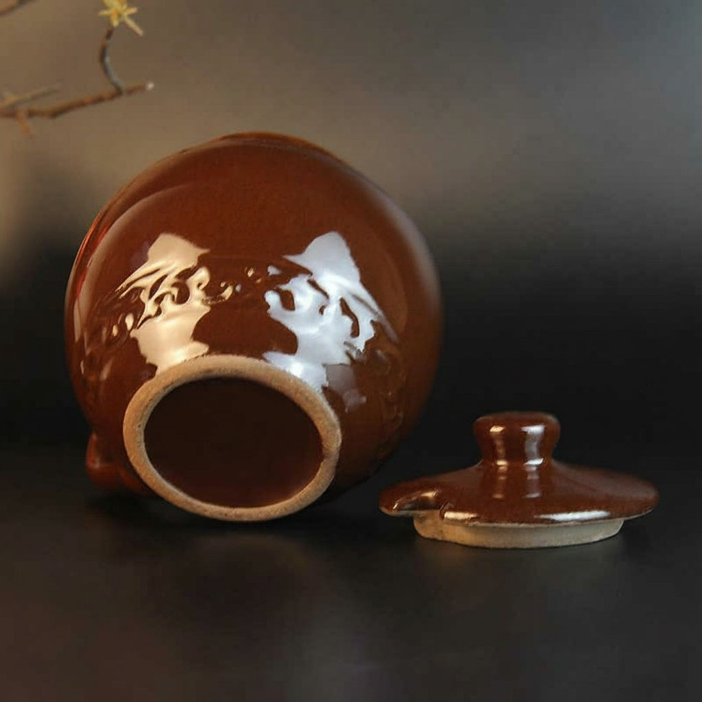 Glazed Ceramic Round Condiment Jar