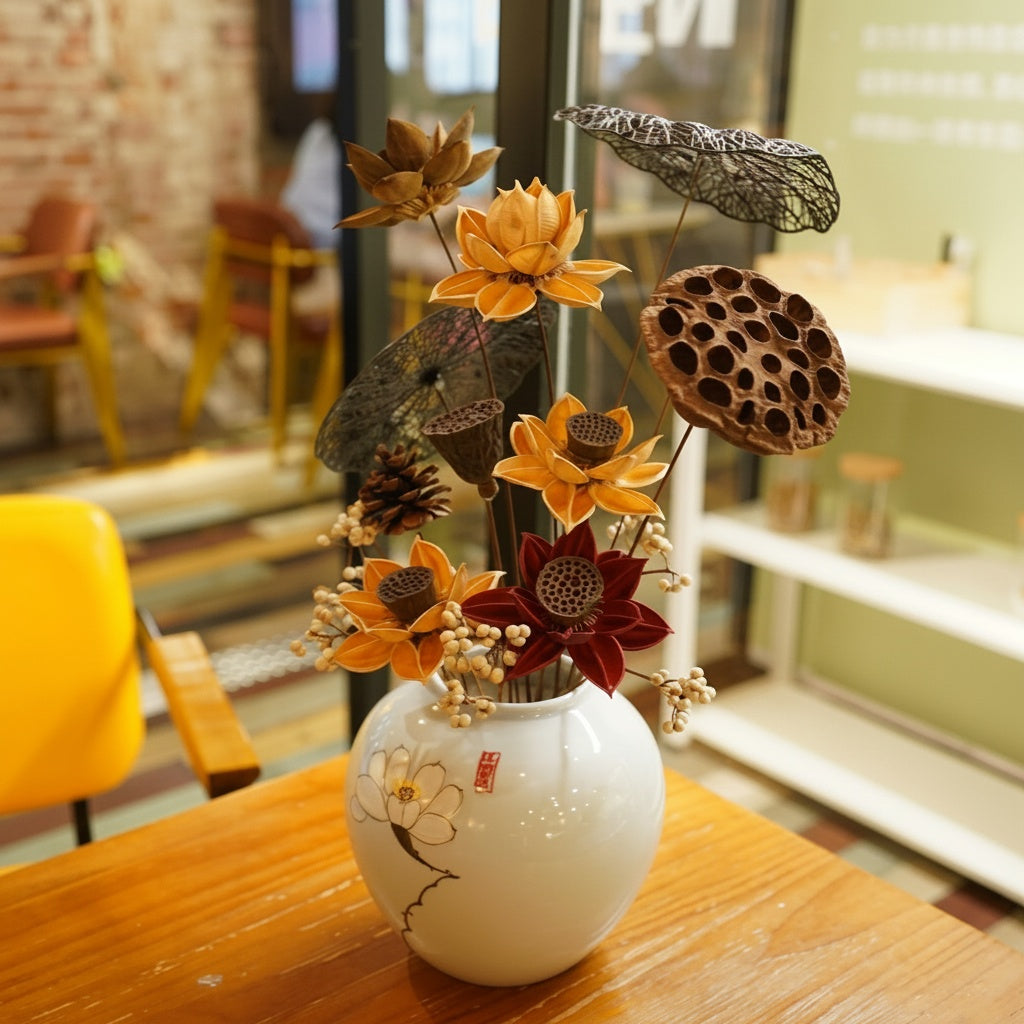 Glazed Ceramic Round Vase And Botanical Arrangement