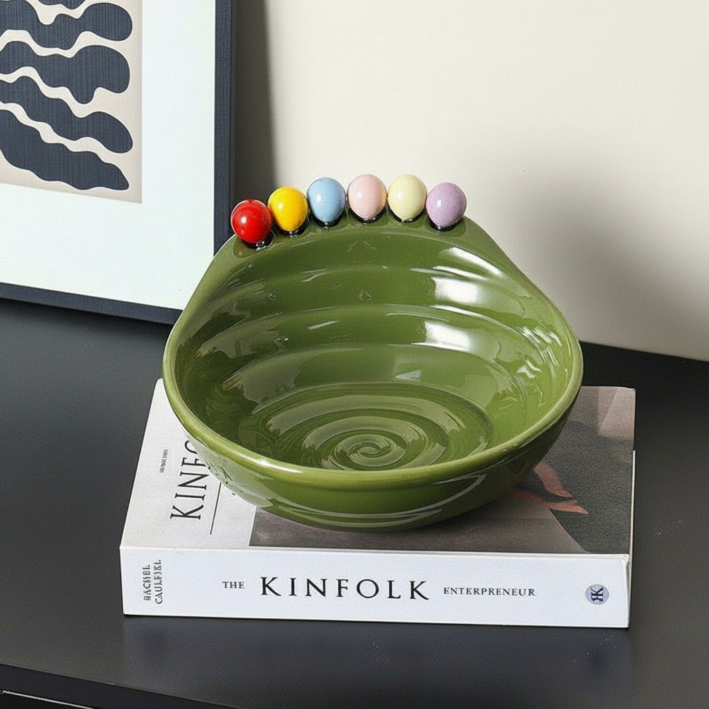 Empty Glazed Ceramic Sculptural Decorative Bowl Showing Interior Details