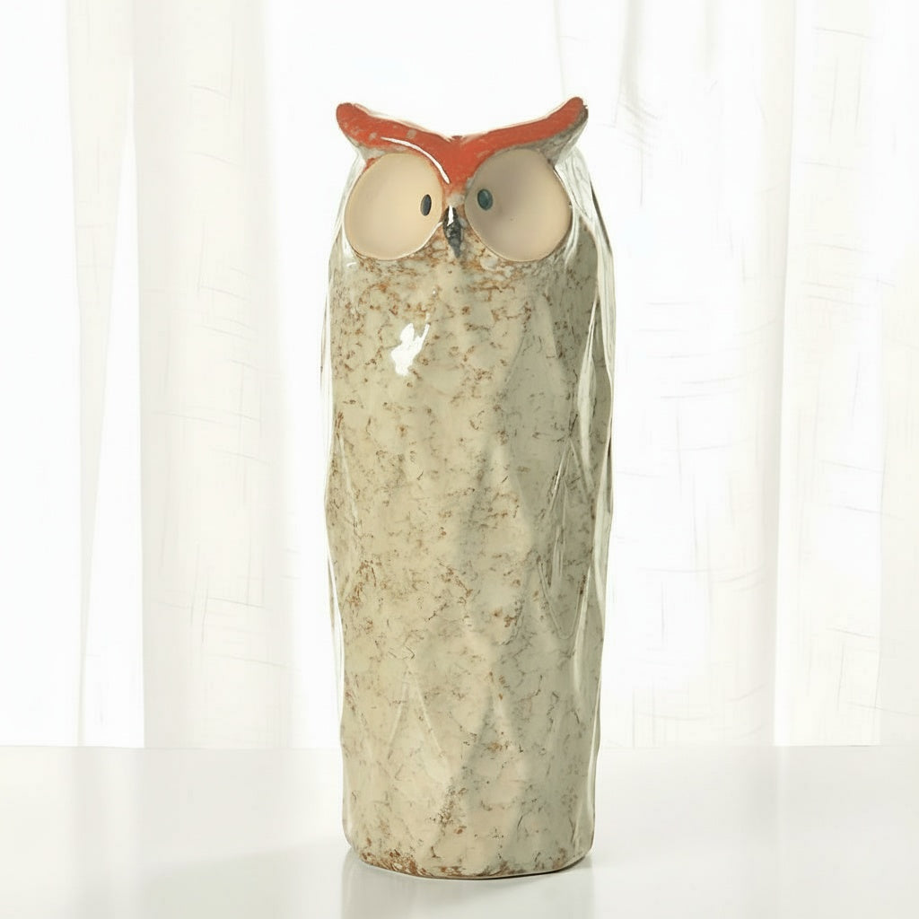 Glazed Ceramic Tall Owl Figurine