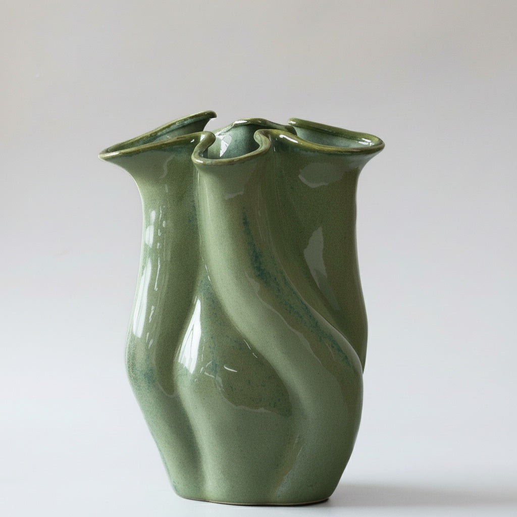 Glazed Ceramic Wavy Vase