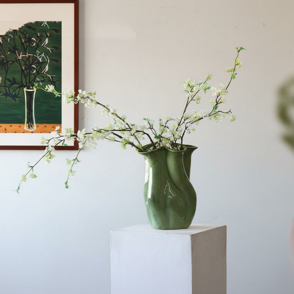 Glazed Ceramic Wavy Vase