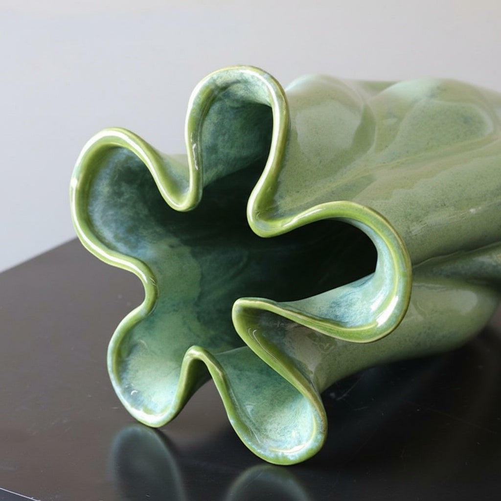 Glazed Ceramic Wavy Vase