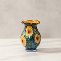 Vibrant glazed floral art glass vase with fluted rim