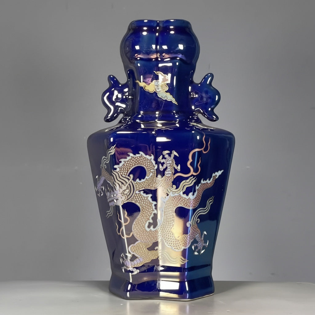 Glazed Porcelain Dragon Motif Vase Front
