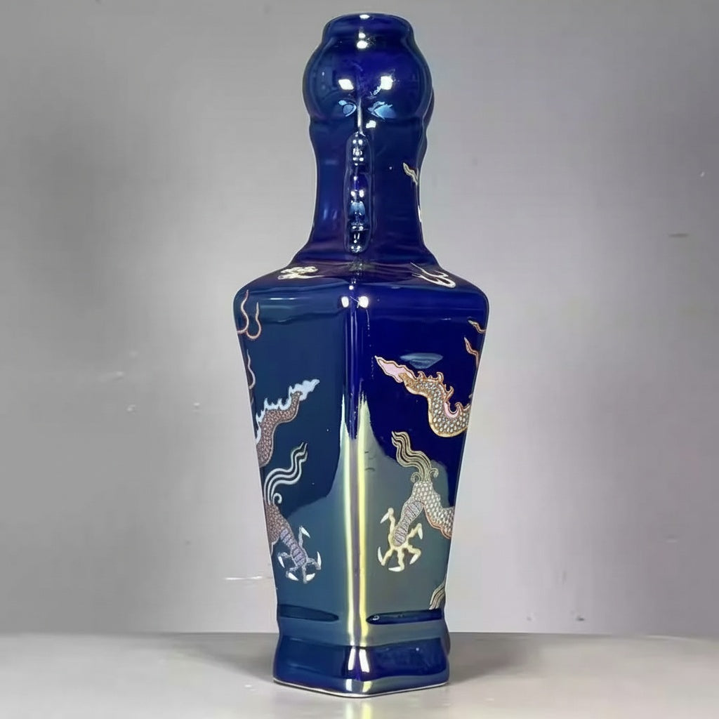 Glazed Porcelain Dragon Motif Vase Angle