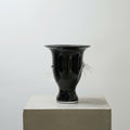 Glossy Black Glass Flared Vase with Clear Accents Front View