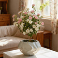Glossy Ceramic Sculptural Planter with Flowers