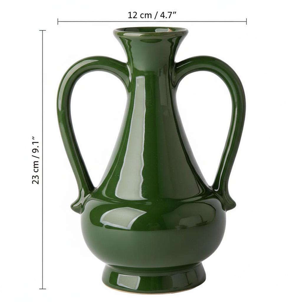 Dimensions of green ceramic amphora vase