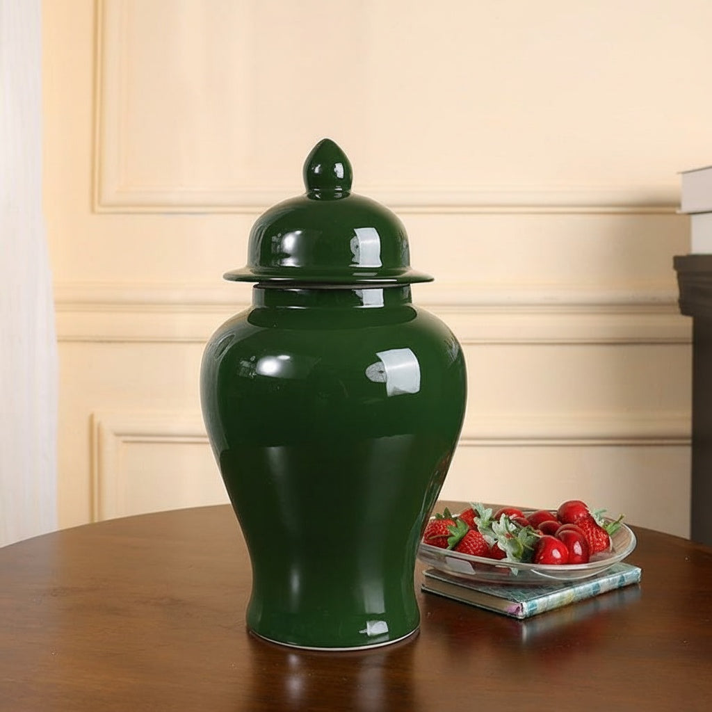 Glossy Green Ceramic Temple Jar