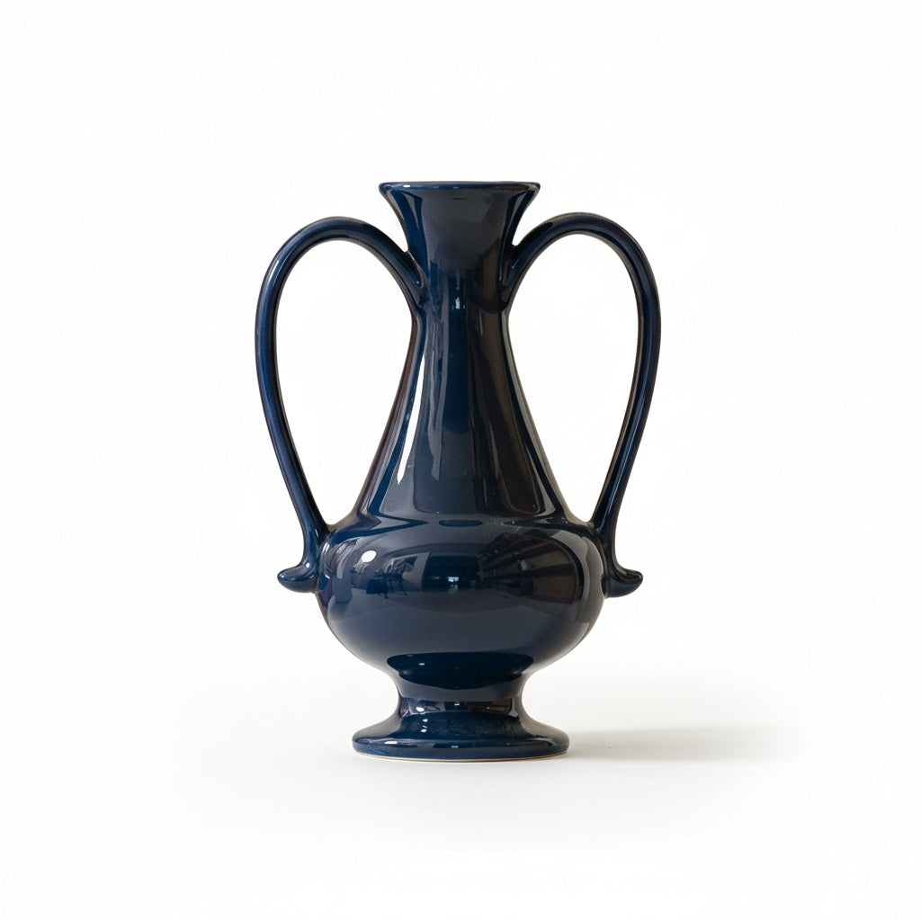 Glossy Navy Ceramic Amphora Vase