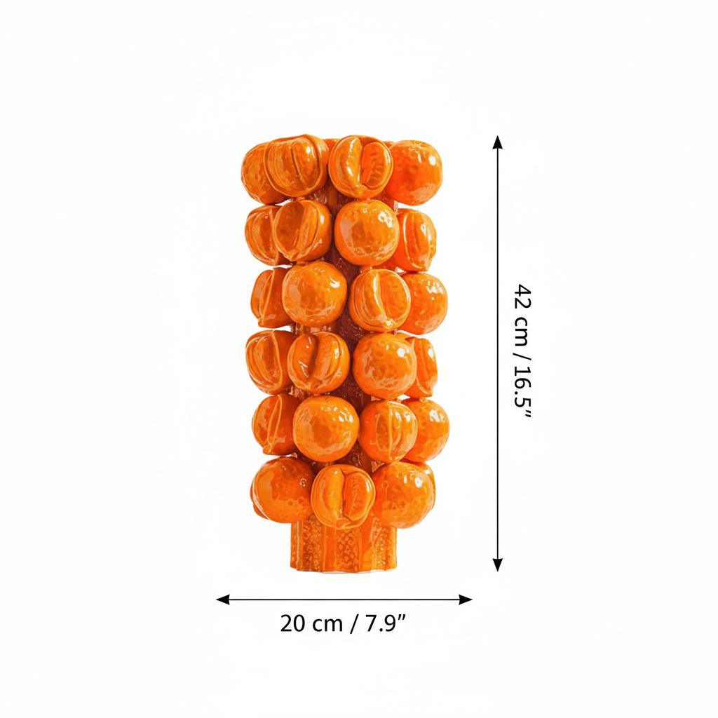 Dimension guide for large orange ceramic vase showing 42cm height