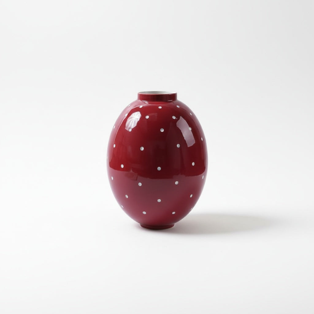 Glossy Red Ceramic Polka Dot Oval Vase
