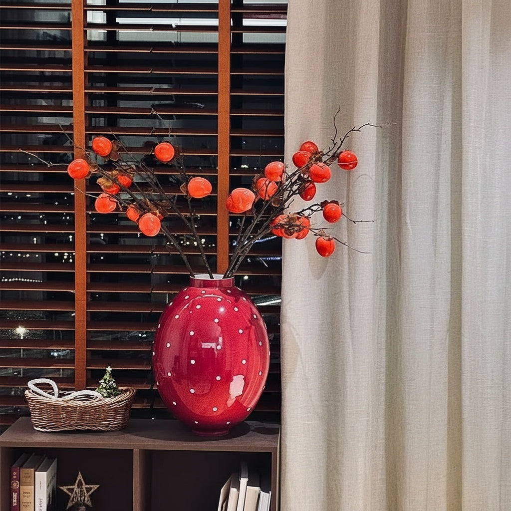 Glossy Red Ceramic Polka Dot Oval Vase