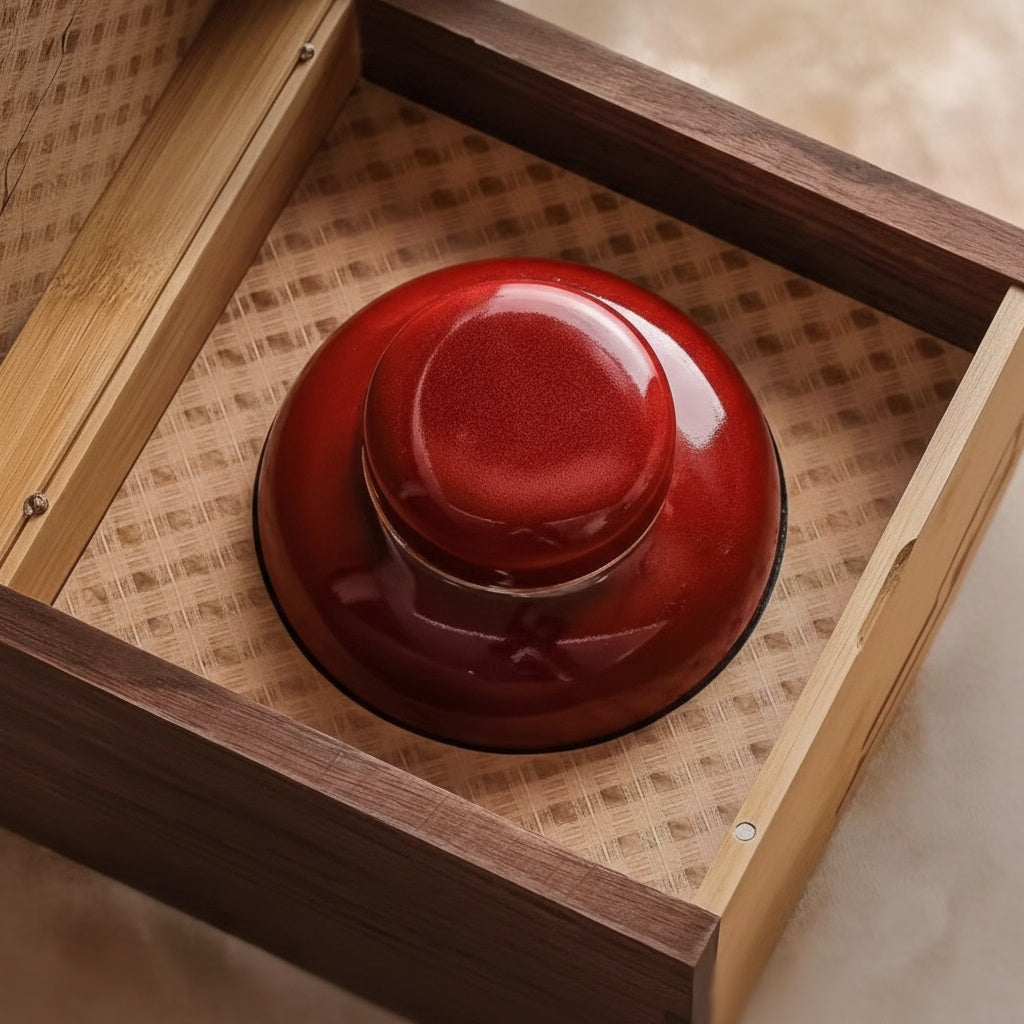 Glossy Red Ceramic Round Lidded Jar