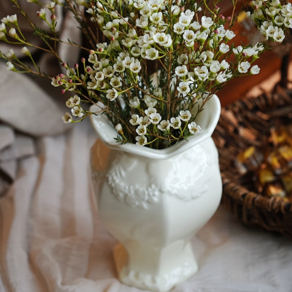 Glossy White Ceramic Scalloped Vase