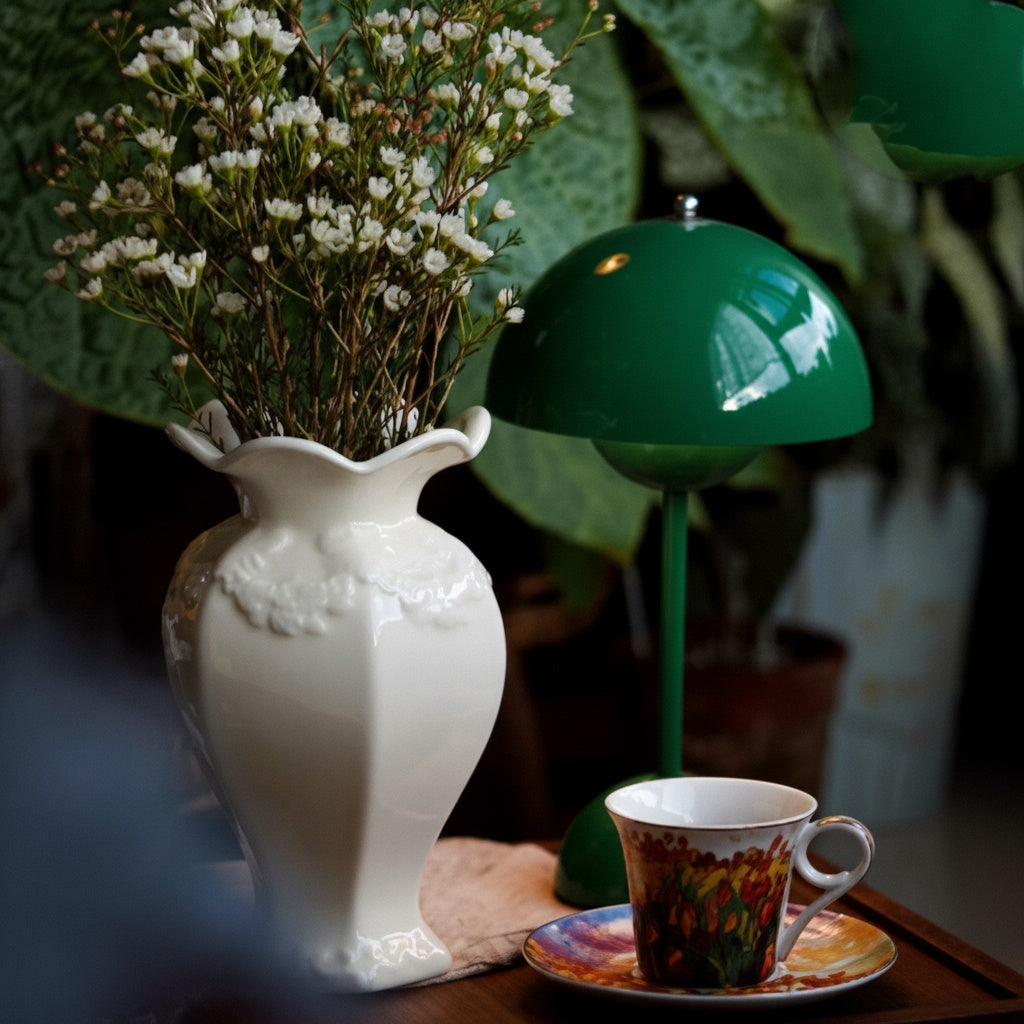 Glossy White Ceramic Scalloped Vase