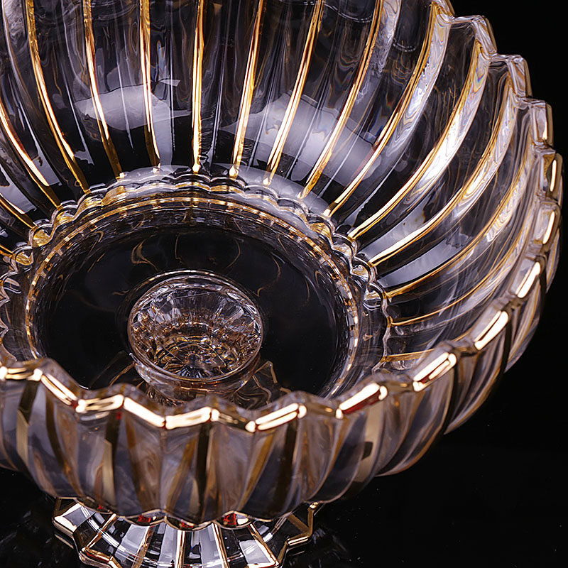 Top down interior view showing gold detailing inside the glass bowl