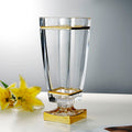 Main front view of square glass vase with gold accents