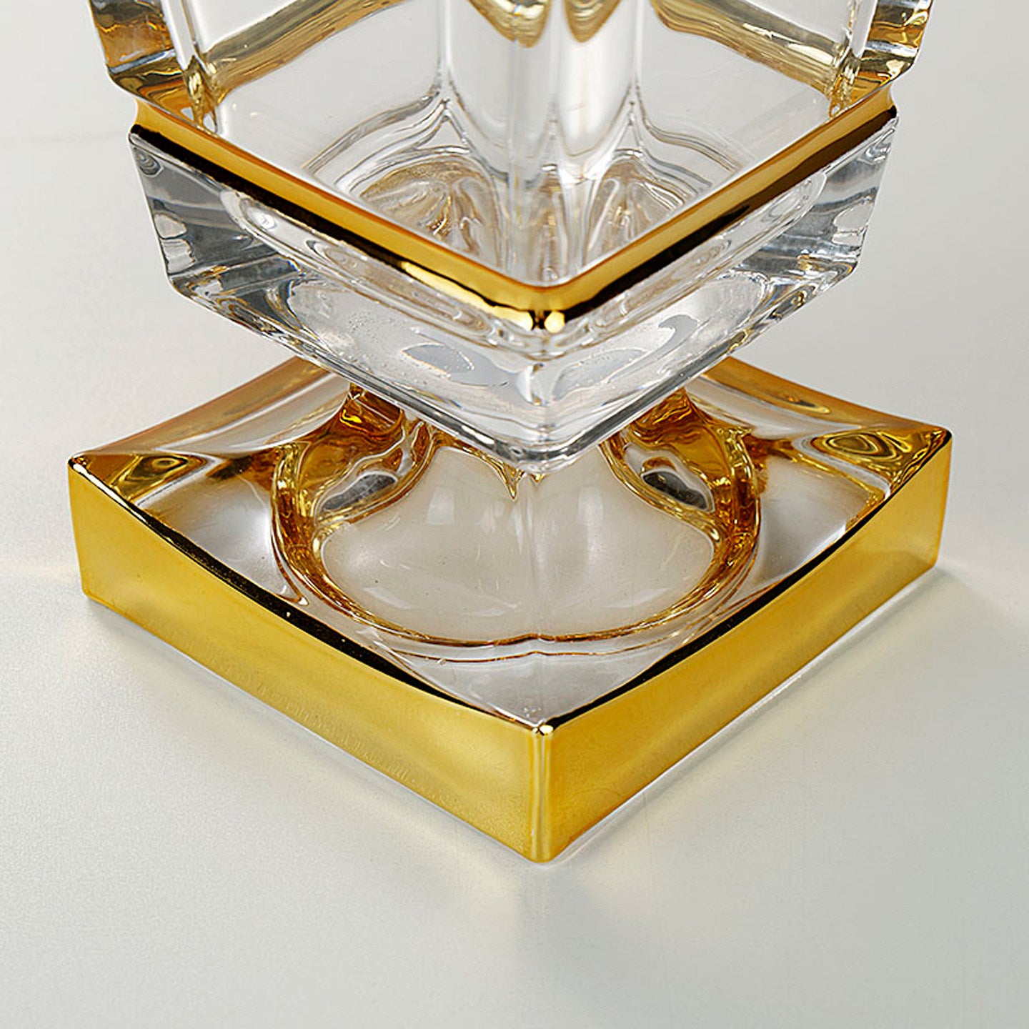 Close up detail of the gold base and glass clarity