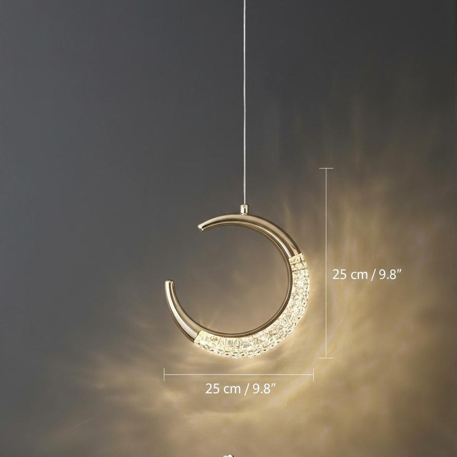 Dimensions diagram of crescent pendant light