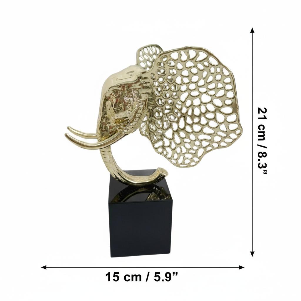 Dimensions diagram of gold elephant sculpture