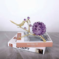 Gold & Amethyst Crystal Bird Branch Sculpture