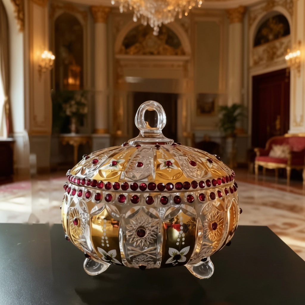 Gold And Crystal Embellished Lidded Jar